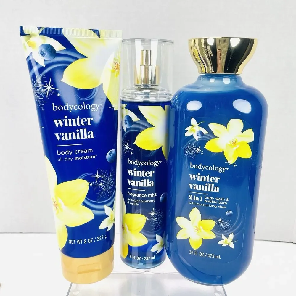 3 Pc Set Bodycology WINTER VANILLA Body Cream / Fragrance Mist / Body Wash NEW